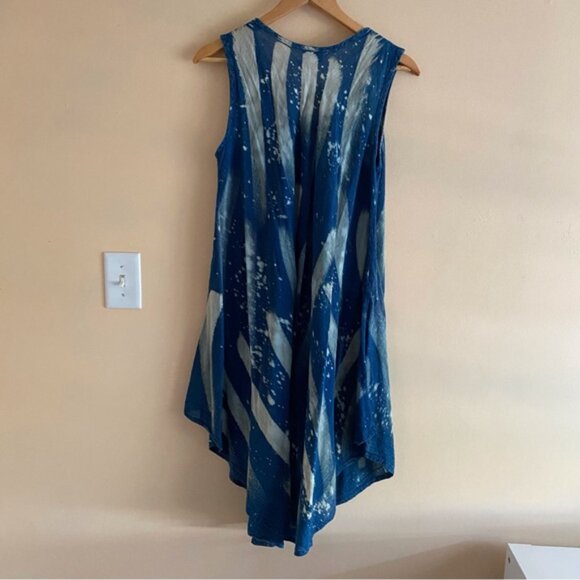 Shiva Fashions Blue Tie-Dye Sleeveless Swing Dress One Size Pocket Boho Festival - Picture 3 of 11